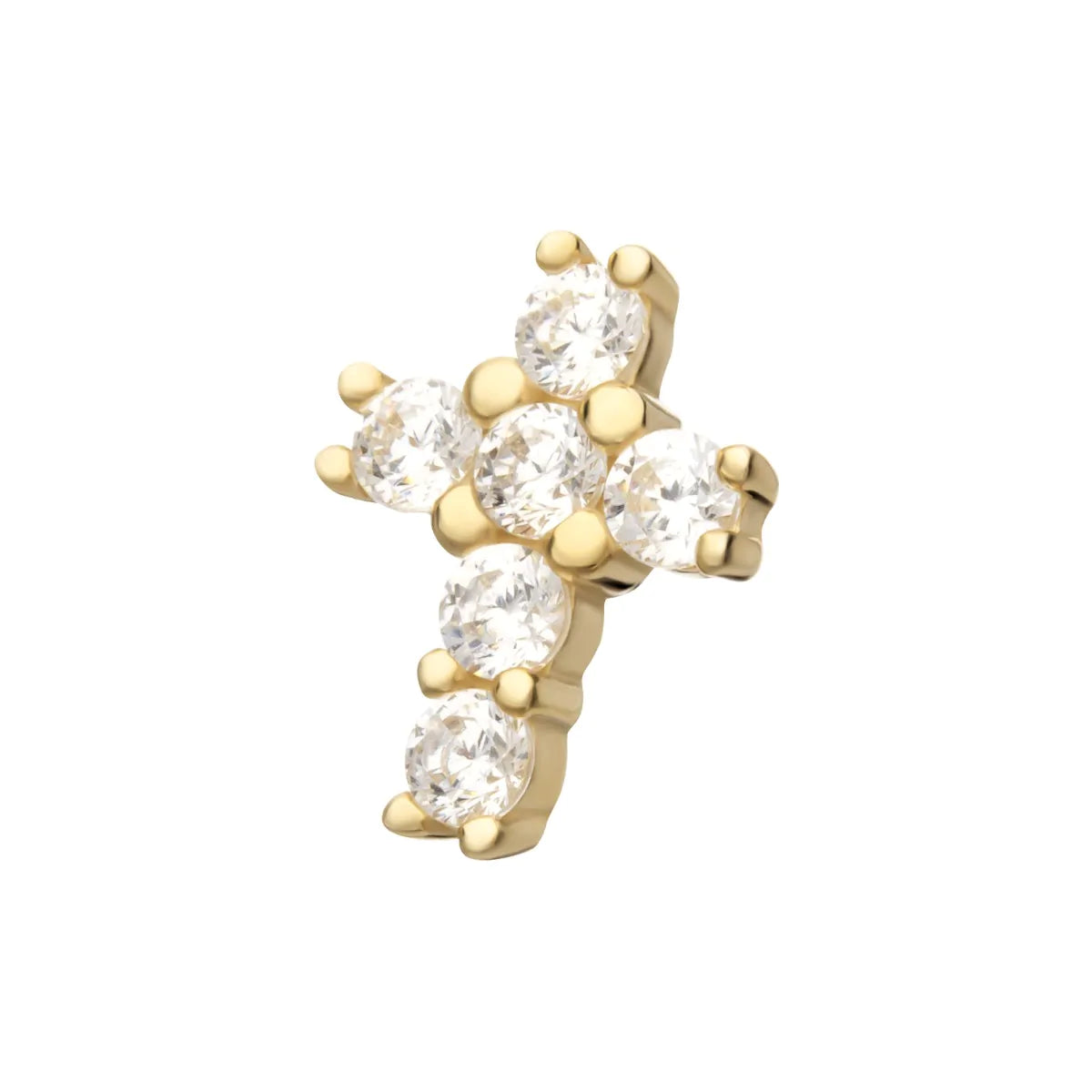 14kt Yellow Gold Threadless Prong Set Multi-Clear CZ Cross Top