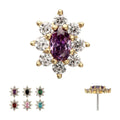 14Kt Yellow Gold Threadless "Regalia Oval" CZ Gem Flower Top