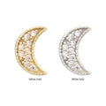 14Kt Gold Threadless Milgrain Edge Crescent Moon Top with Pave CZ Gem