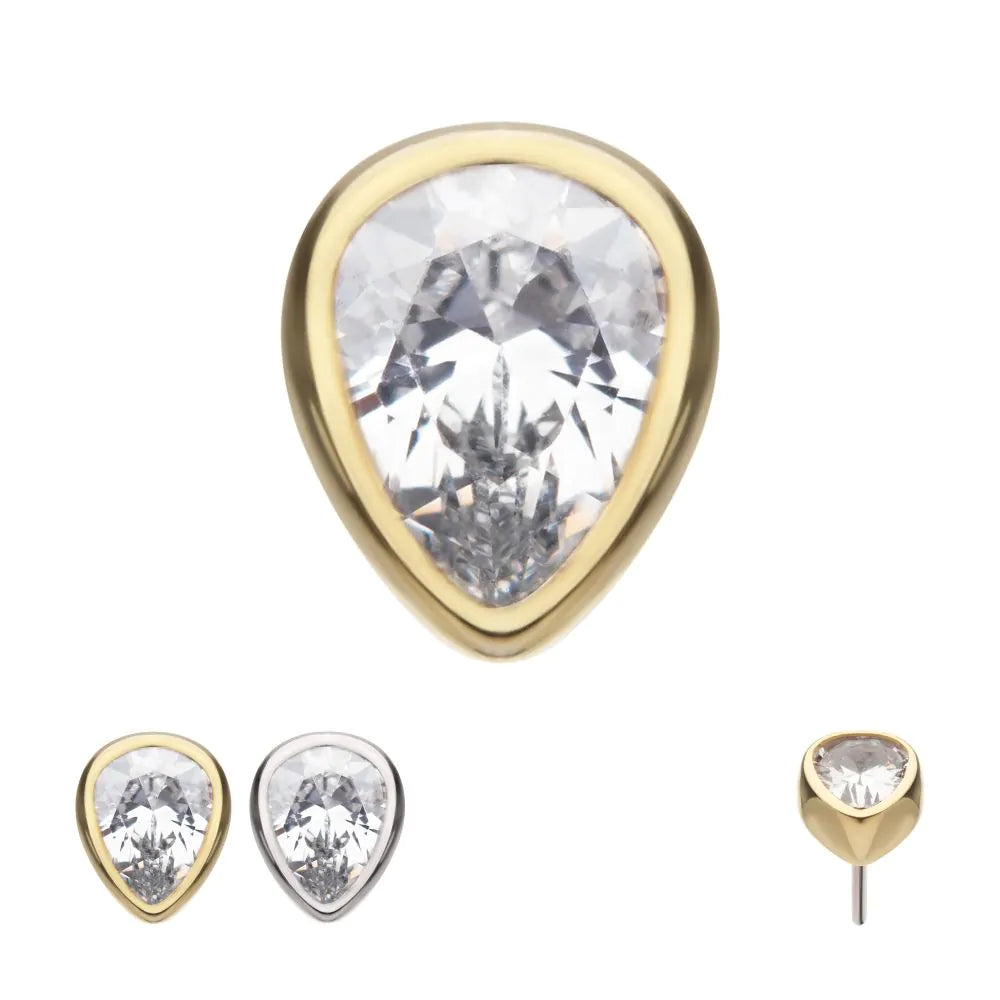 14Kt Gold Threadless Bezel Set Pear Gem Top