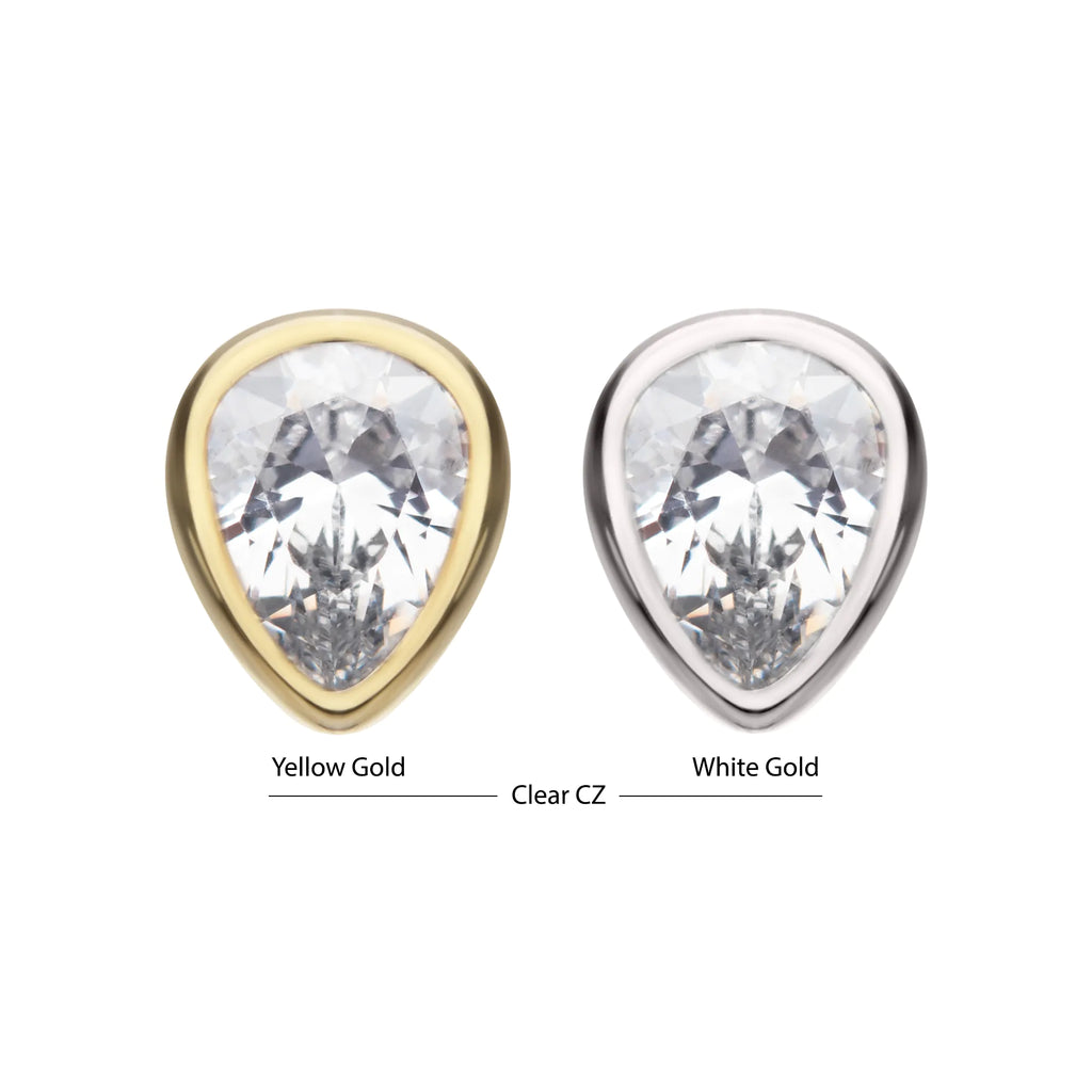 14Kt Gold Threadless Bezel Set Pear Gem Top