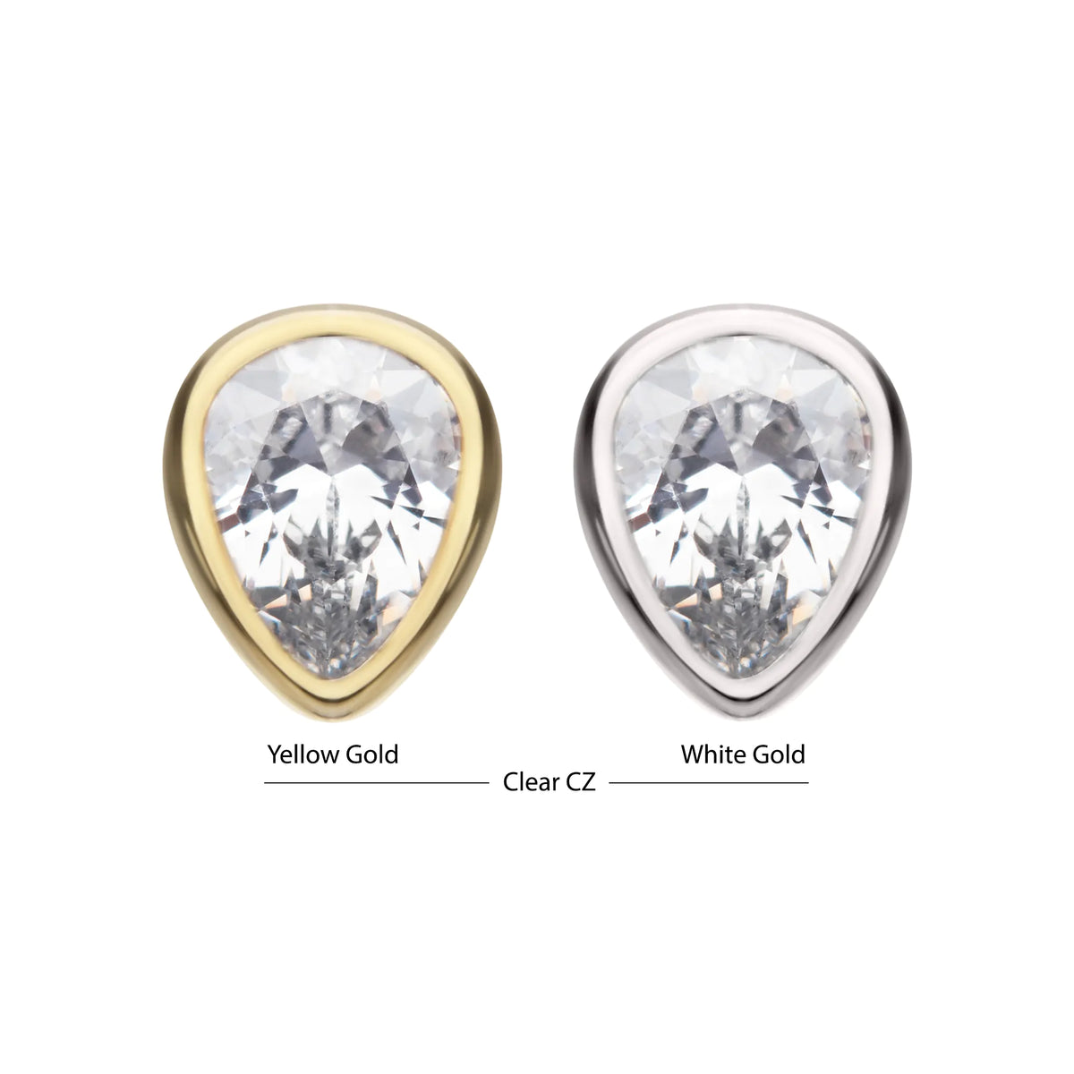 14Kt Gold Threadless Bezel Set Pear Gem Top