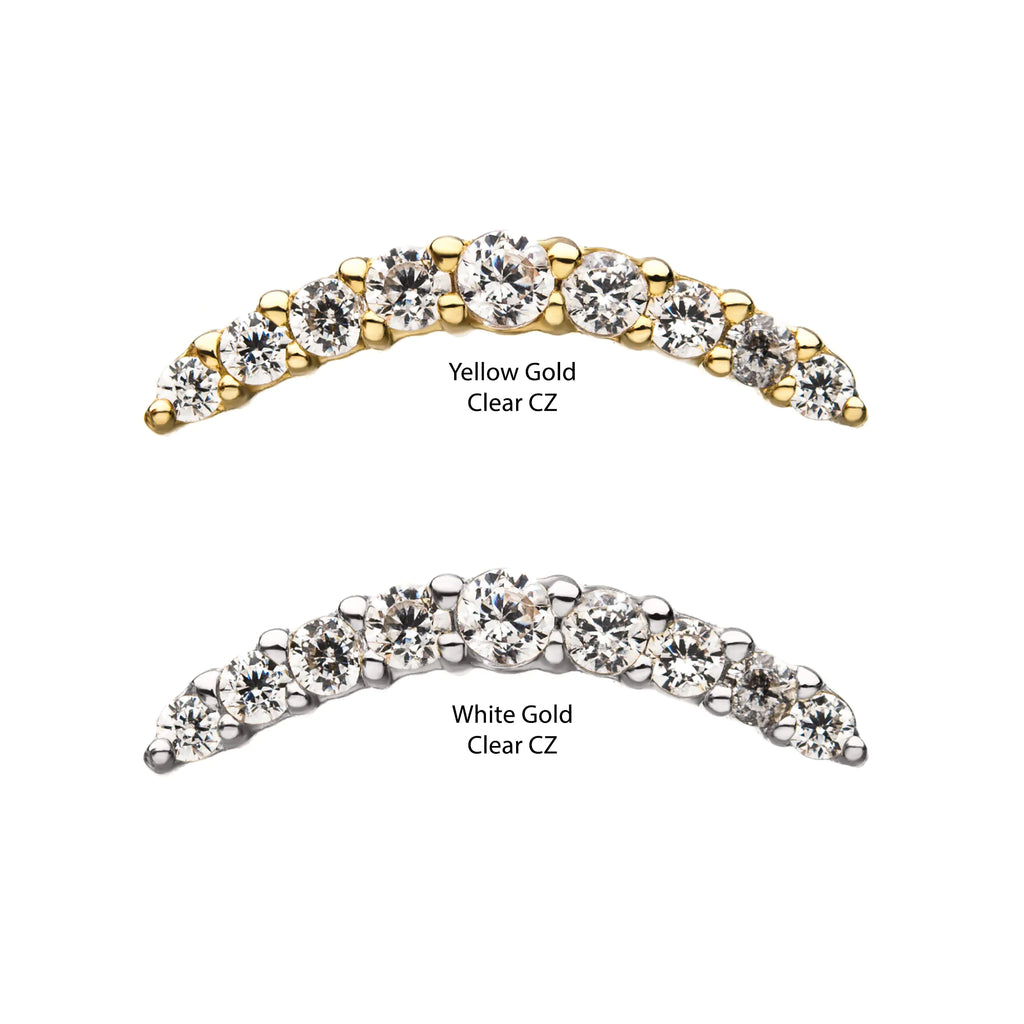 14Kt Gold Threadless Curved Bar Top with 9 Prong Set Gem Cluster