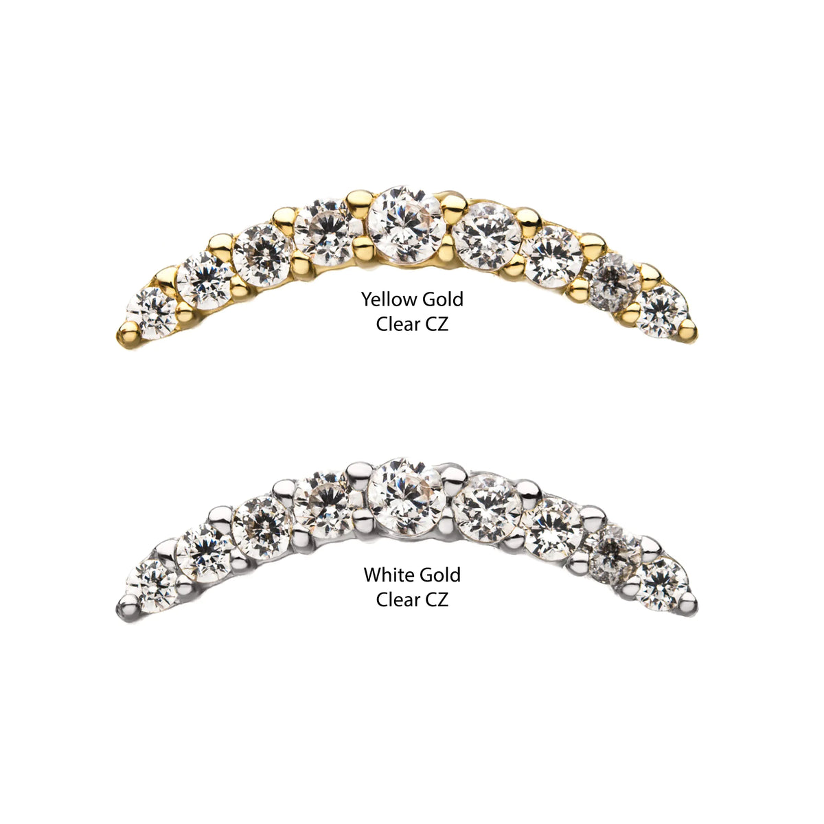 14Kt Gold Threadless Curved Bar Top with 9 Prong Set Gem Cluster