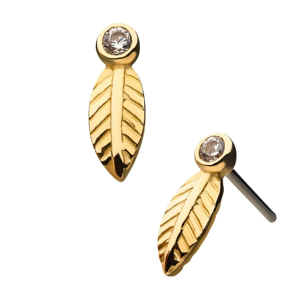 14Kt Yellow Gold Threadless Bezel Set Gem Leaf Top