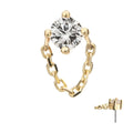 14Kt Yellow Gold Threadless 4-Prong Round Gem Top with Rolo Chain Dangle