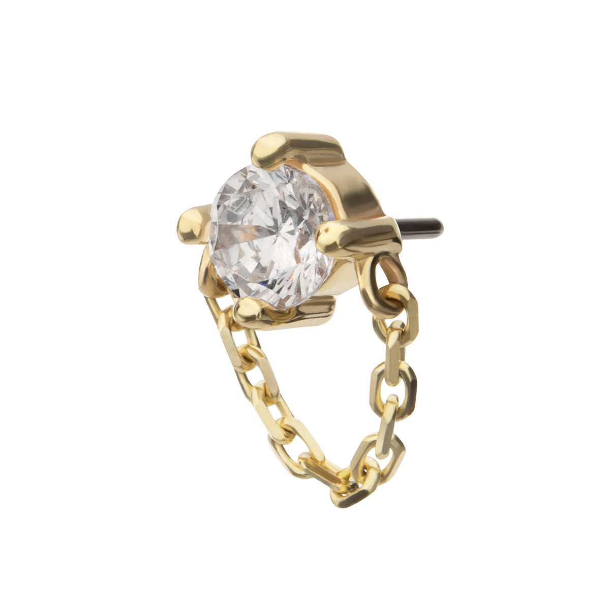 14Kt Yellow Gold Threadless 4-Prong Round Gem Top with Rolo Chain Dangle