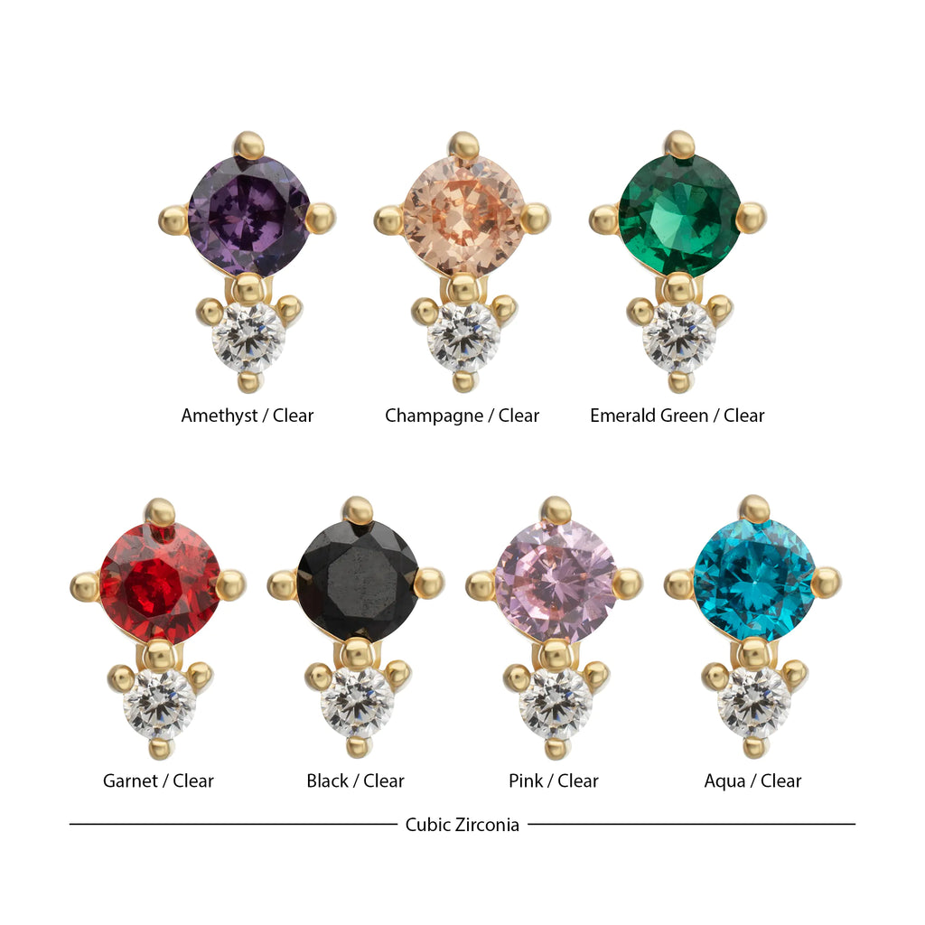 14Kt Yellow Gold Threadless Double Round Prong Set Multi-Gem Top