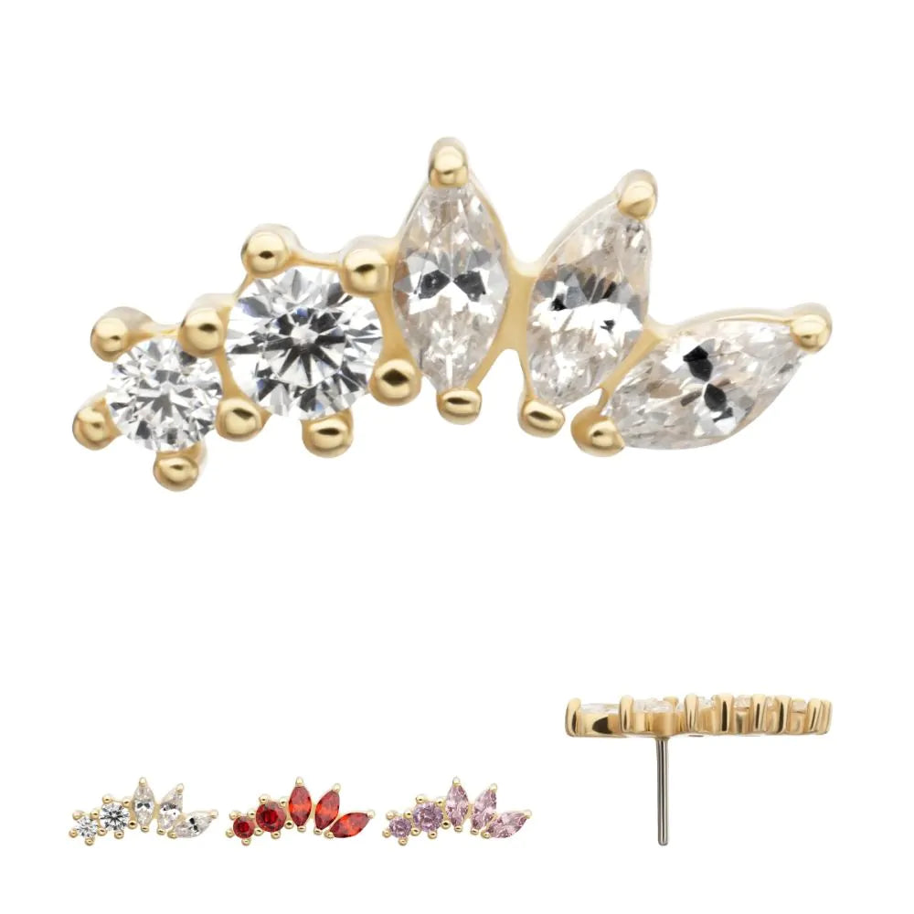 14Kt Yellow Gold Threadless "Marquise Bloom" 5-Cluster Gem Top