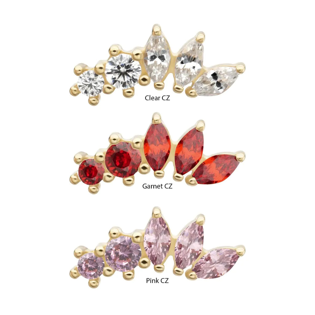 14Kt Yellow Gold Threadless "Marquise Bloom" 5-Cluster Gem Top