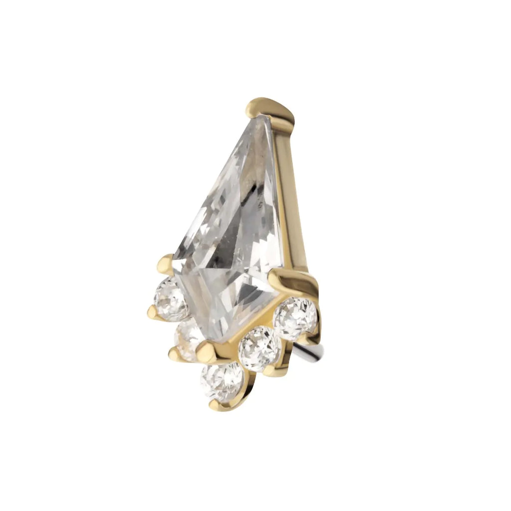 14Kt Gold Threadless Kite Shape with 5-Cluster Prong Set Round Gem Top