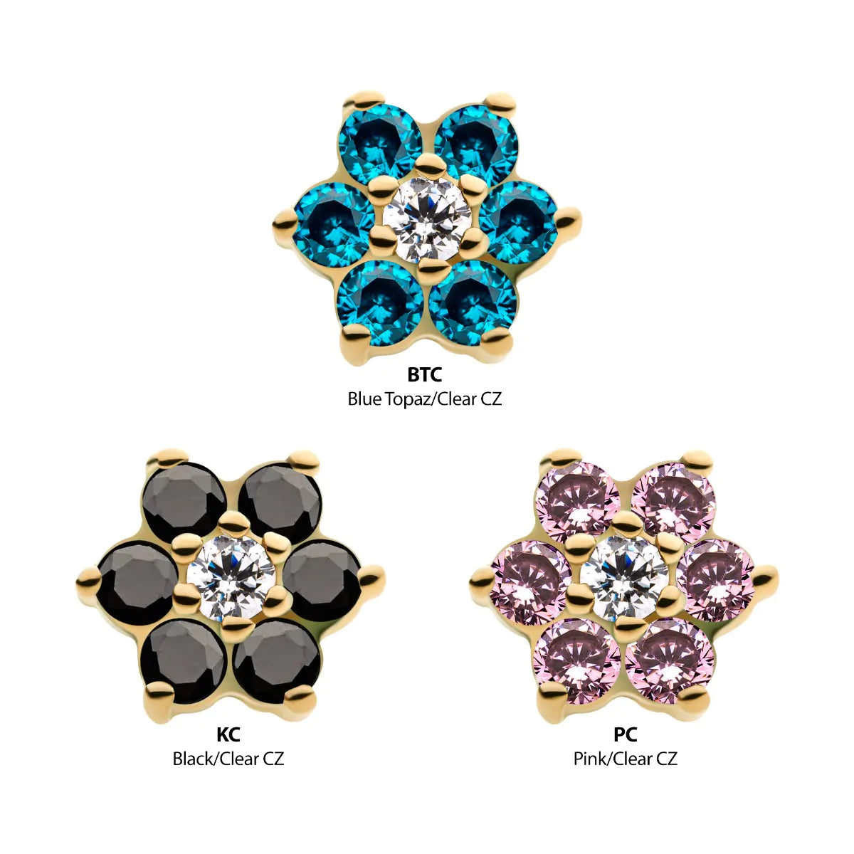 14Kt Yellow Gold Threadless with 6 Prong Set CZ and Centerpiece Clear CZ Flower Top