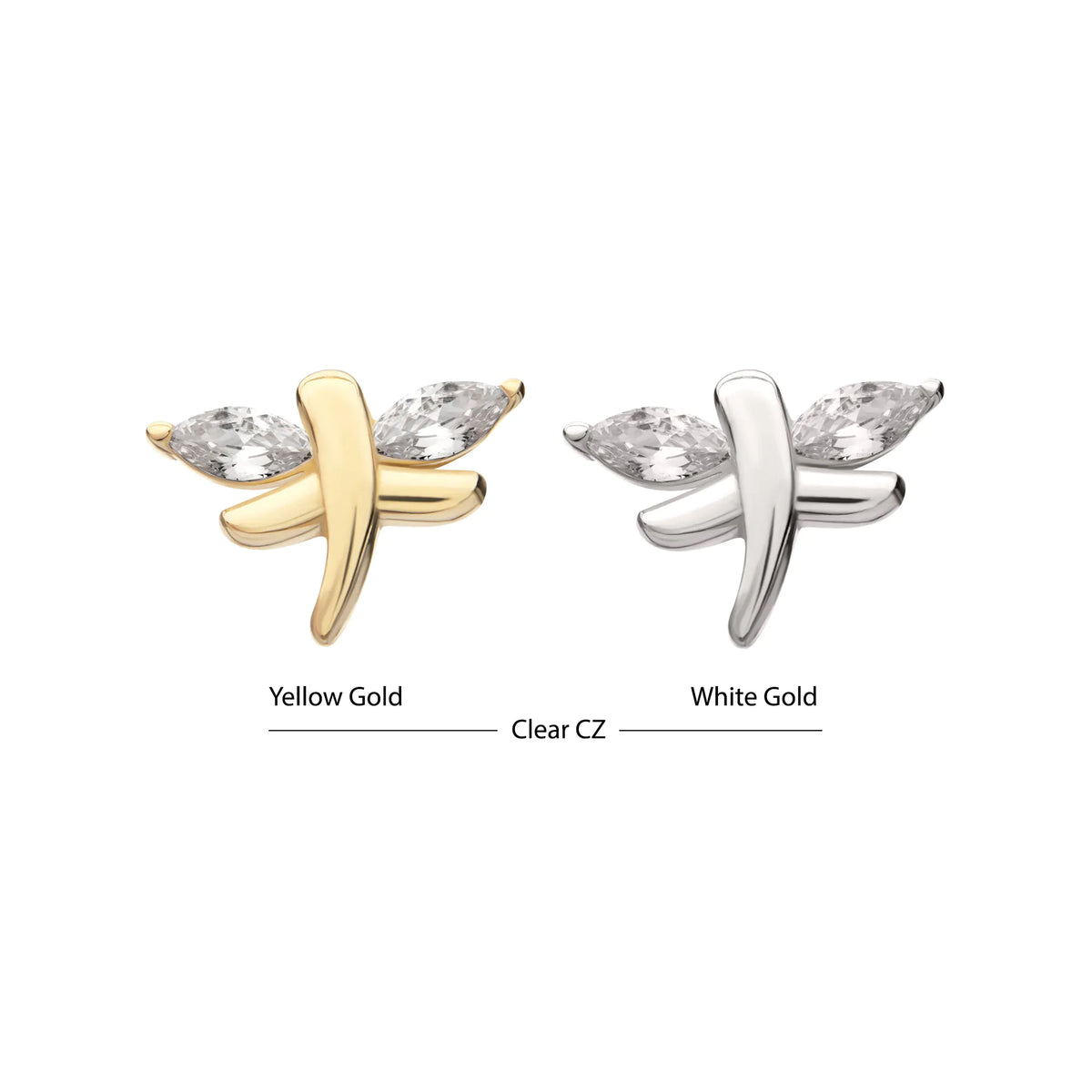 14Kt Gold Threadless Dragonfly with Prong Set Marquise Gem Top