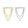 14Kt Gold Threadless Bar Top with 2-Tier Chain Dangle