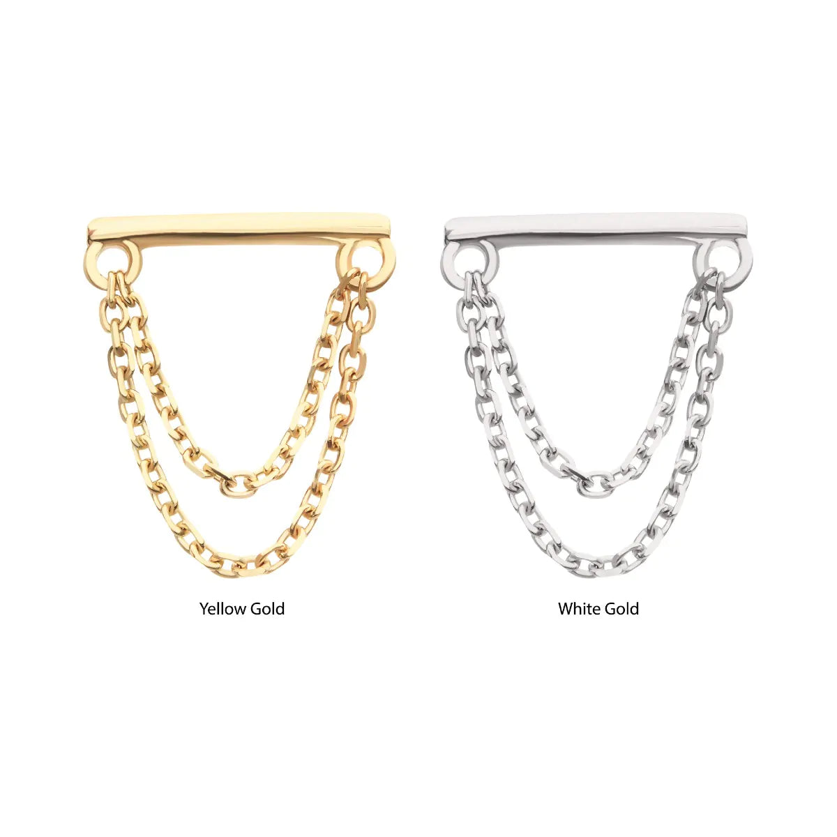 14Kt Gold Threadless Bar Top with 2-Tier Chain Dangle