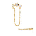 14Kt Yellow Gold Threadless with Bezel Set CZ 3-Cluster Top with Dangling Chain