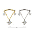 14Kt Gold Threadless Curve Bar Top with Prong Set Gem & Chain Dangle