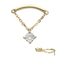 14Kt Yellow Gold Threadless Curve Bar Top with 1 Round Prong Set CZ Dangle Chain