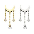 14Kt Gold Threadless Crescent Moon Top with Bezel Set CZ Dangle Triple Chain