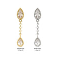 14Kt Yellow Gold Threadless Double Teardrop CZ Dangle Chain Top