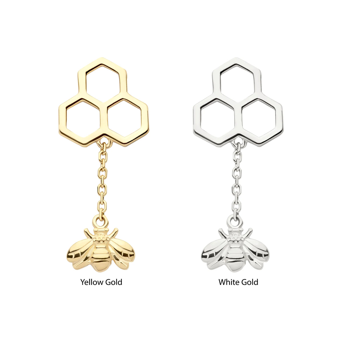 14Kt Gold Threadless Honeycomb with Dangle Chain & Bee Top