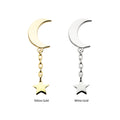 14Kt Gold Threadless Crescent Moon with Dangle Chain & Star Top