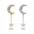 14Kt Gold Threadless Pave Set CZ Crescent Moon Top with Pave Set CZ Star Dangle Chain