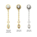 14Kt Gold Threadless Bezel Set Round & Marquise CZ with Dangle Chain Top