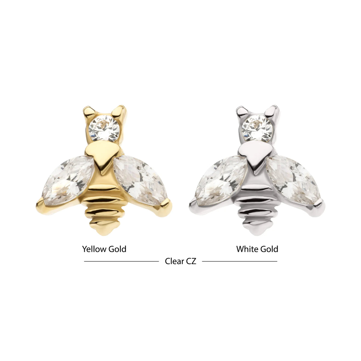 14Kt Gold Threadless Bee Top with Prong Set Marquise Gem Wings