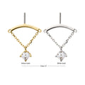 14Kt Gold Threadless Vertical Helix Curved Bar Top with Gem Chain Dangle