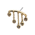 14Kt Yellow Gold Threadless Vertical Helix Curved Bar Top with 5-Chain & Bezel Set Gem Dangle