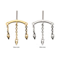 14Kt Gold Threadless Vertical Helix Curved Bar Top with 3 Spike Chain Dangle