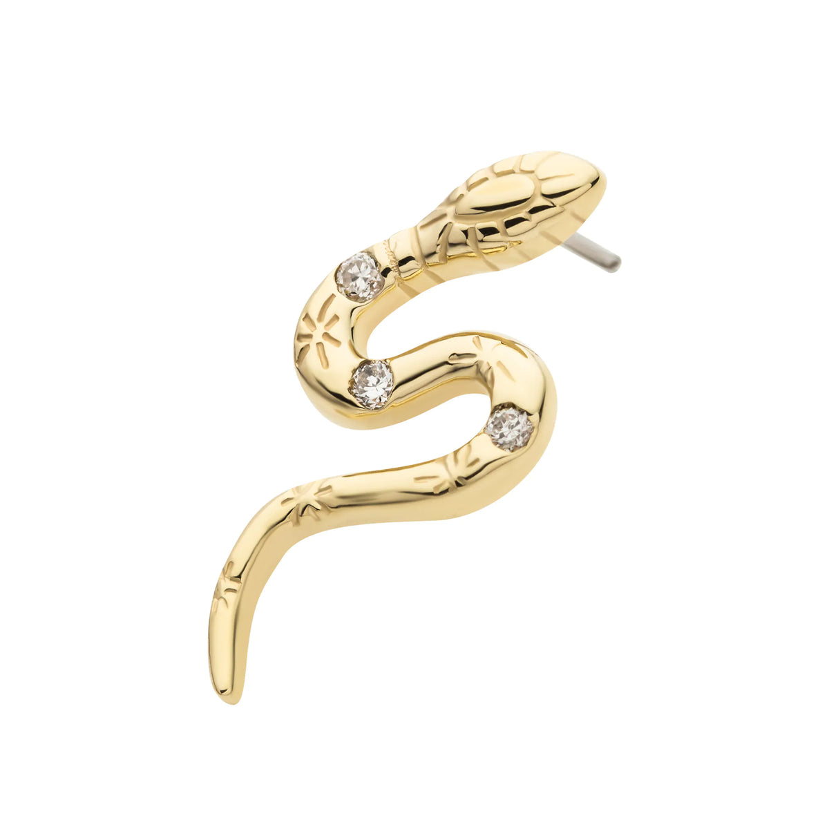 14Kt Yellow Gold Threadless with CZ Snake Top