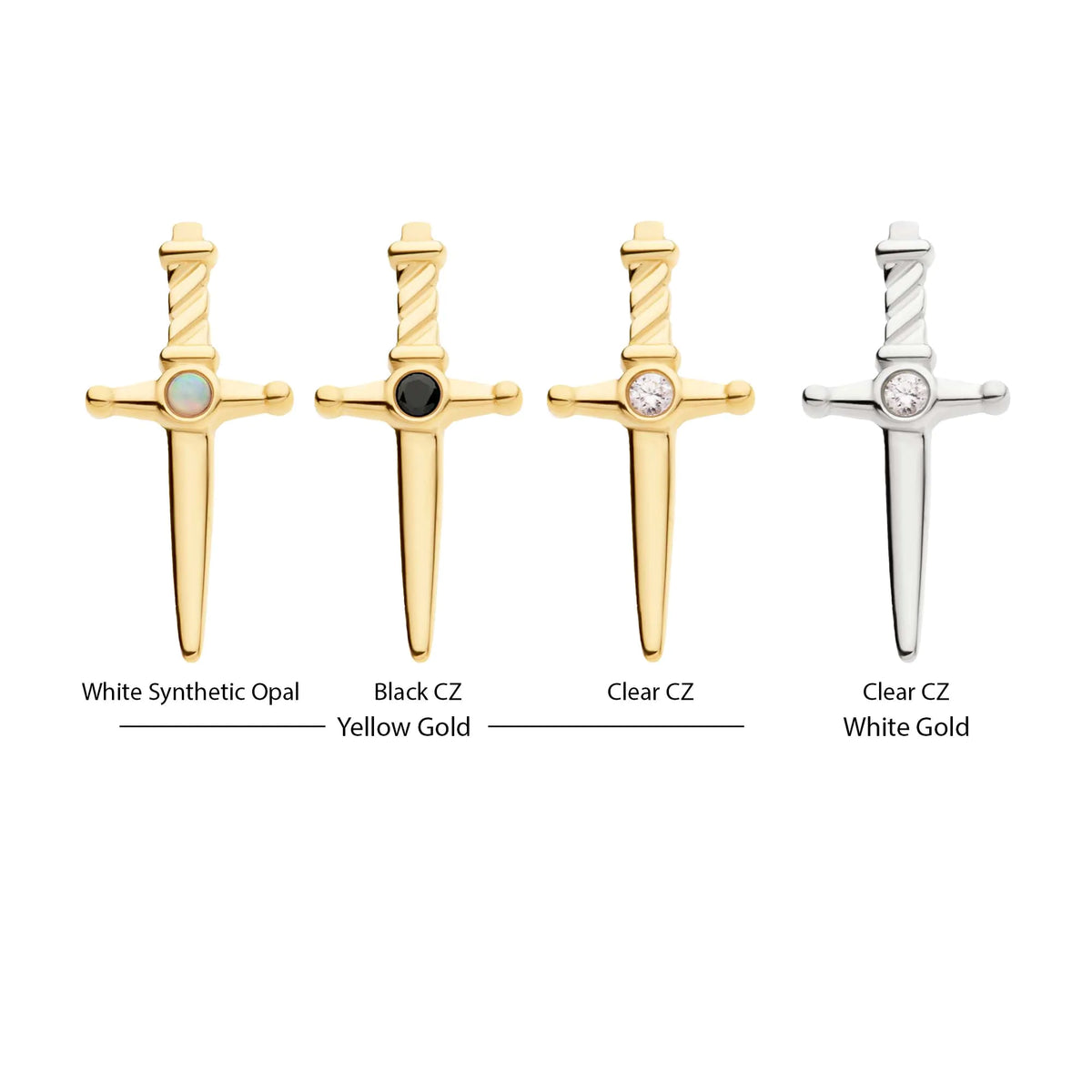 14Kt Gold Threadless Dagger Top with Bezel Gem/Opal