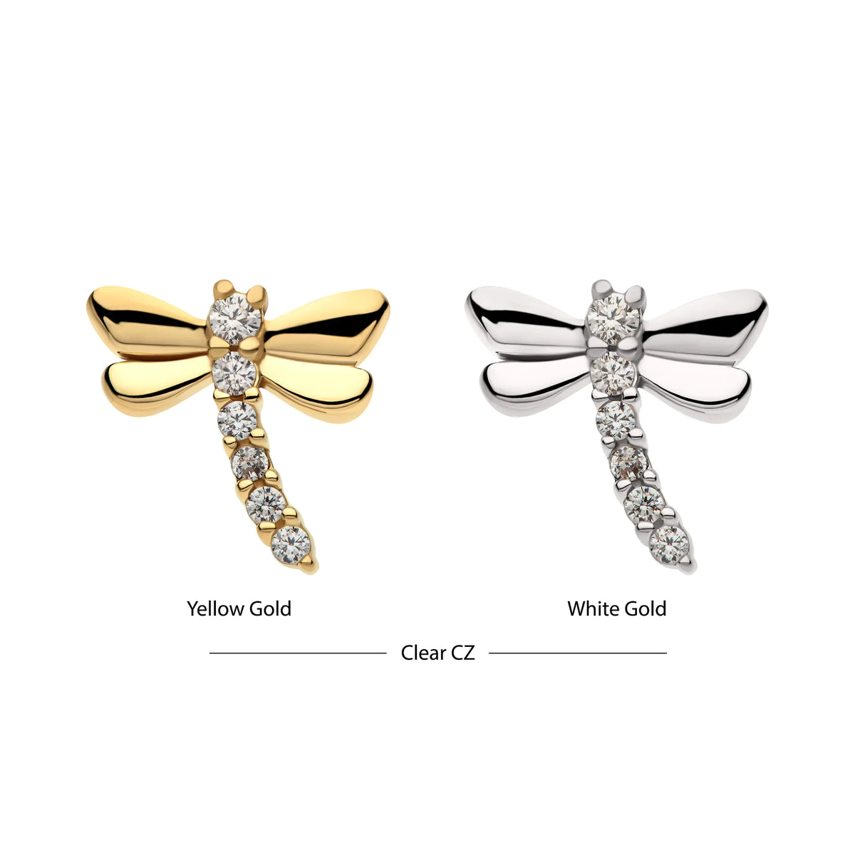 14Kt Gold Threadless Dragonfly Top with 6-Cluster Prong Set Gem
