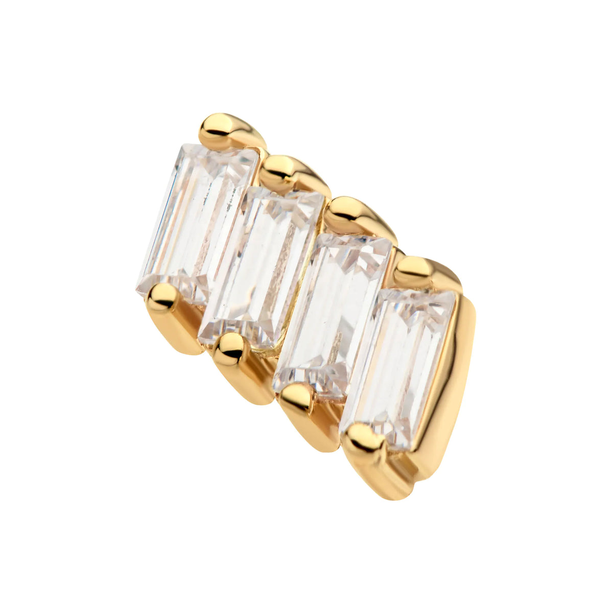 14Kt Yellow Gold Threadless with Baguette CZ 4-Cluster Top