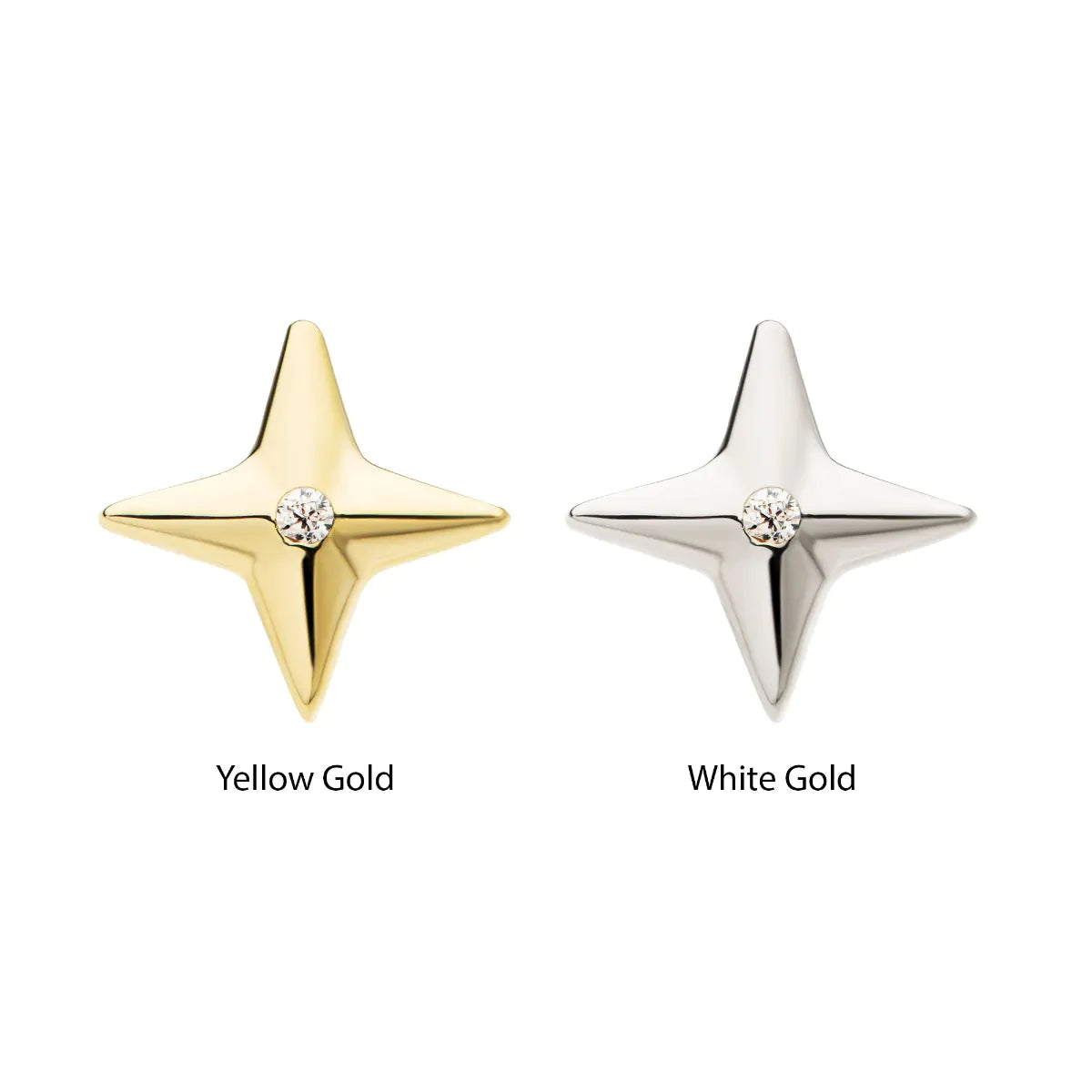 14Kt Gold Threadless Celestial Star with Central CZ Gem Top