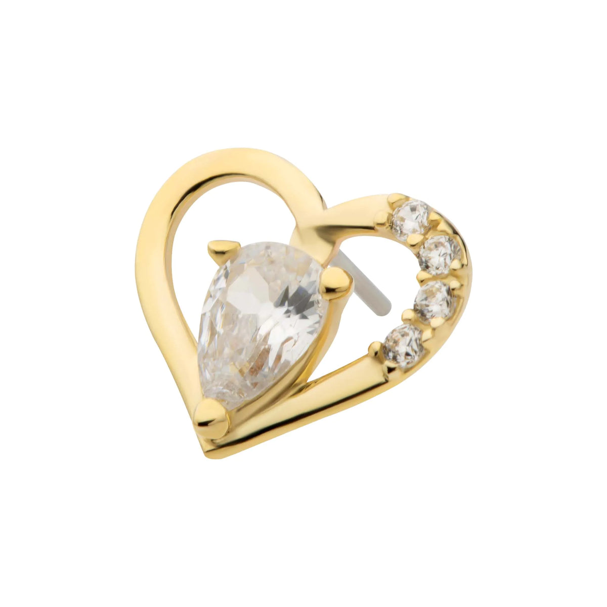 14Kt Yellow Gold Threadless Cut Out Heart Top with Teardrop & Round CZ