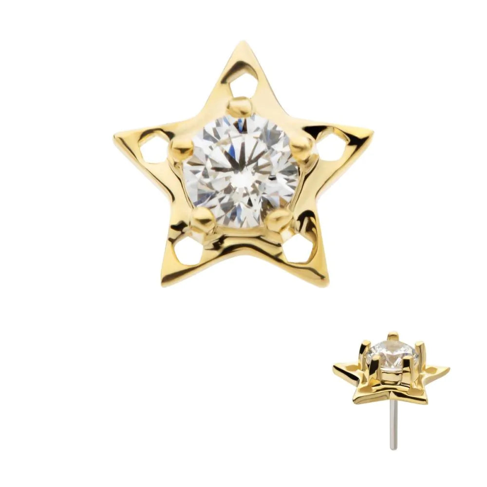 14Kt Yellow Gold Threadless Star Top with Prong Set CZ/Opal