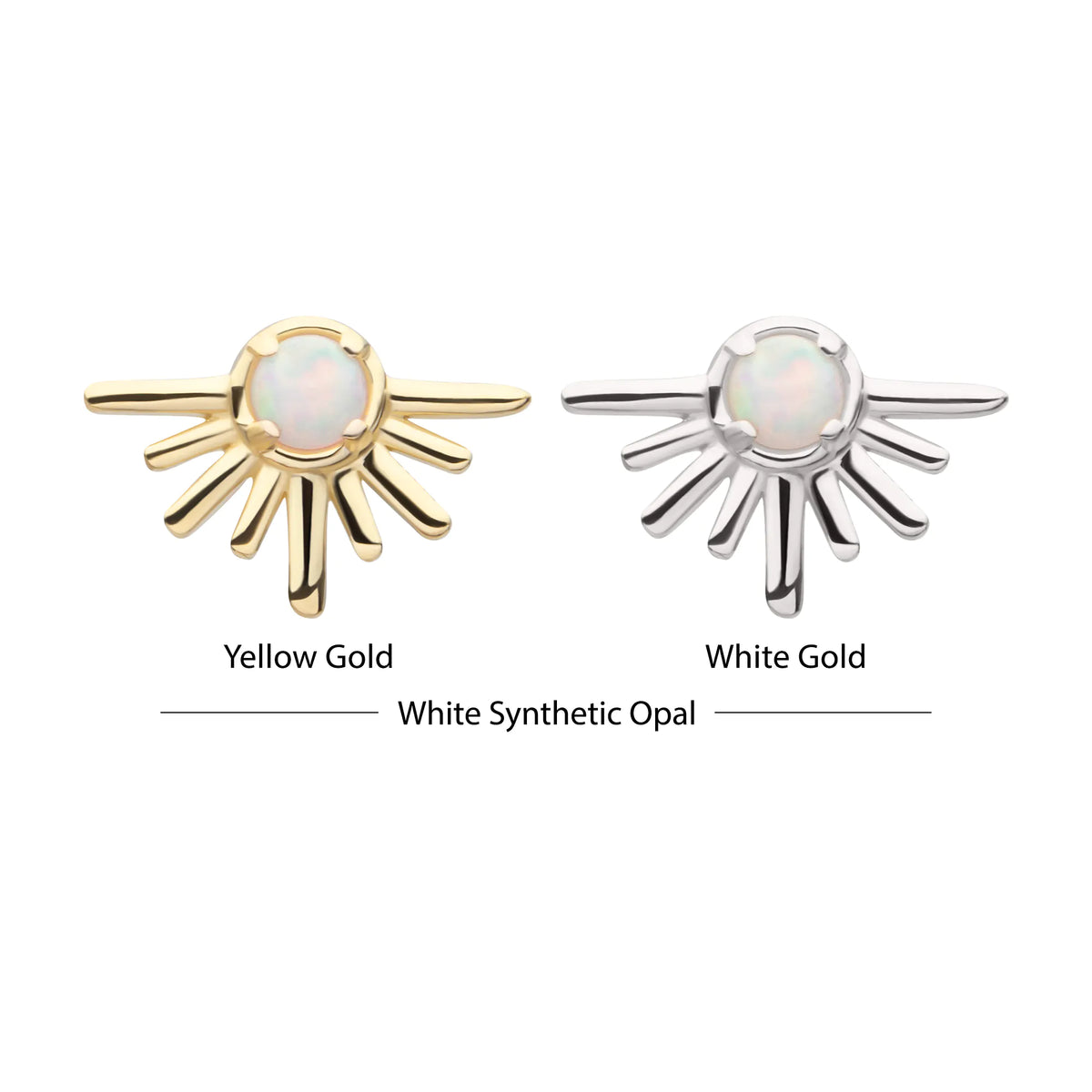 14Kt Gold Threadless Prong Set White Opal Half Starburst Top