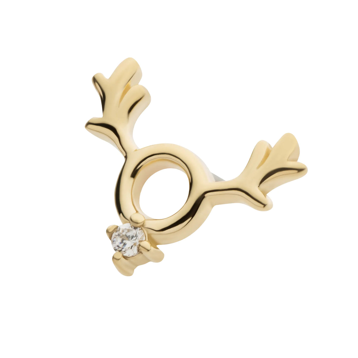 14Kt Yellow Gold Threadless Prong Set 1.1mm Clear CZ Reindeer Top