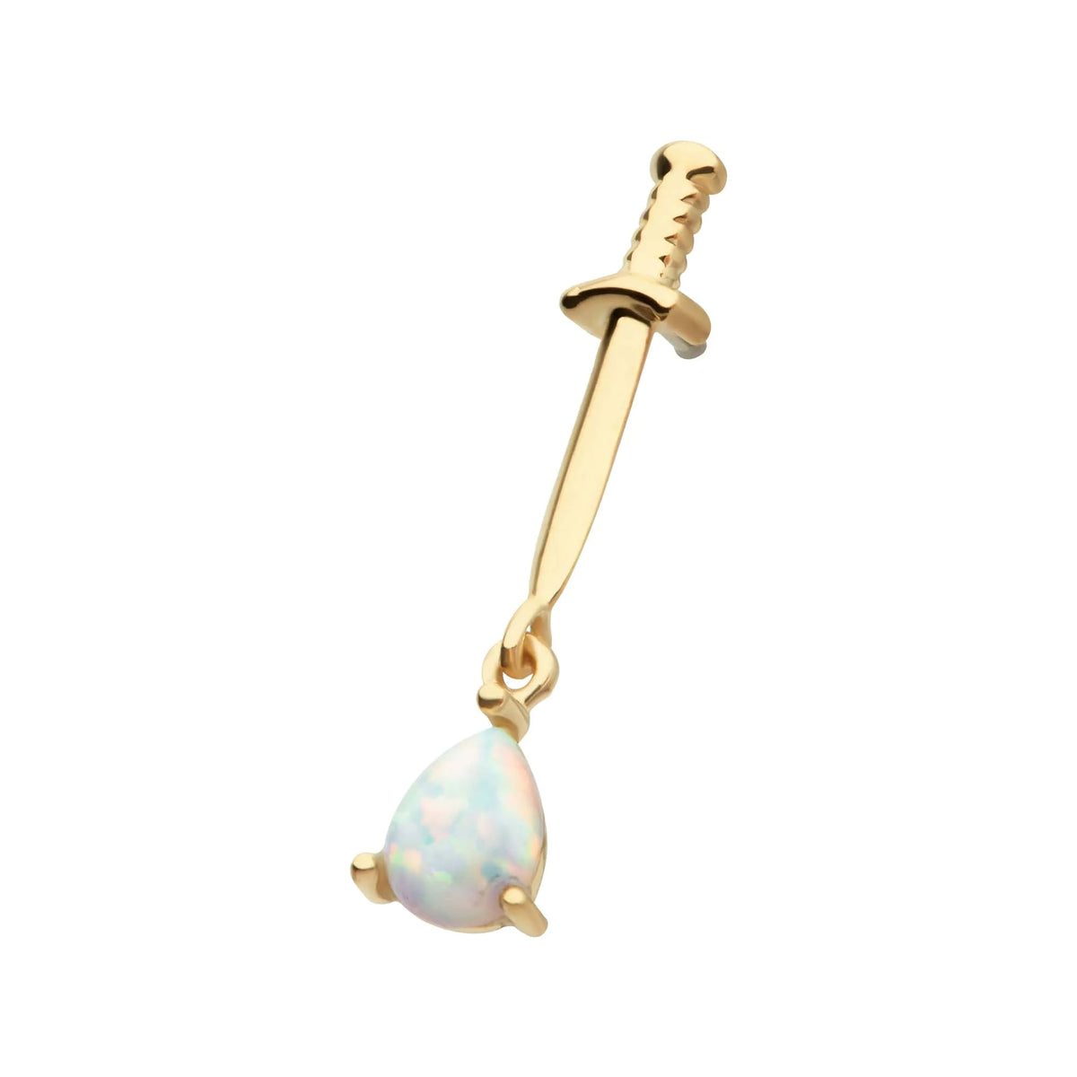 14Kt Yellow Gold Threadless Dagger Top with Prong Set Teardrop Shape Opal