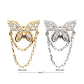 14Kt Gold Threadless Pave Gem Butterfly Top with 2-Tier Chain Dangle