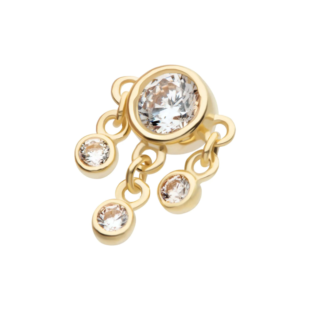 14Kt Yellow Gold Threadless Triple Dangle Bezel Set Round CZ Top