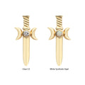 14Kt Yellow Gold Threadless Triple Moon Phase with Bezel Set Round CZ/Opal Dagger Top