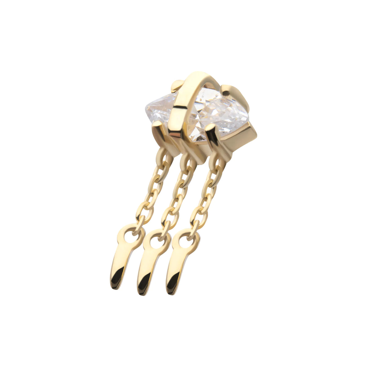 14Kt Yellow Gold Threadless Prong Set Marquise Gem Evil Eye Top with Triple Dangle Chain