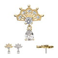 14Kt Gold Threadless Prong Set Gem Fan Top with Teardrop Gem Dangle