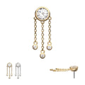 14Kt Gold Threadless Bezel Gem Top with Triple Bezel Gem Chain Dangle