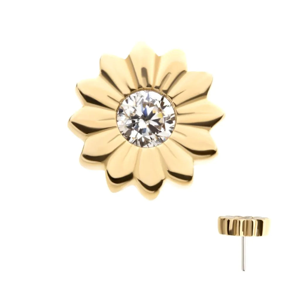 14Kt Yellow Gold Threadless Bezel Set Gem/Opal Sunflower Top