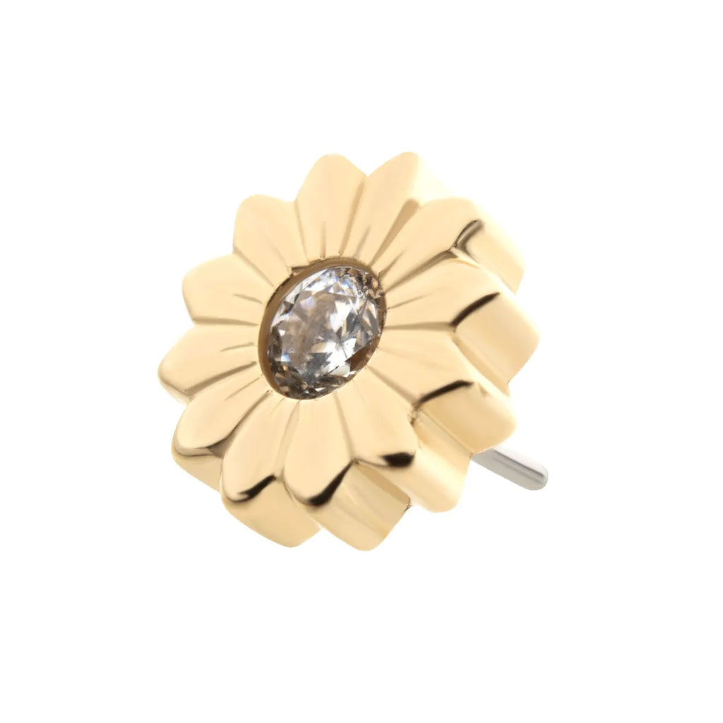 14Kt Yellow Gold Threadless Bezel Set Gem/Opal Sunflower Top